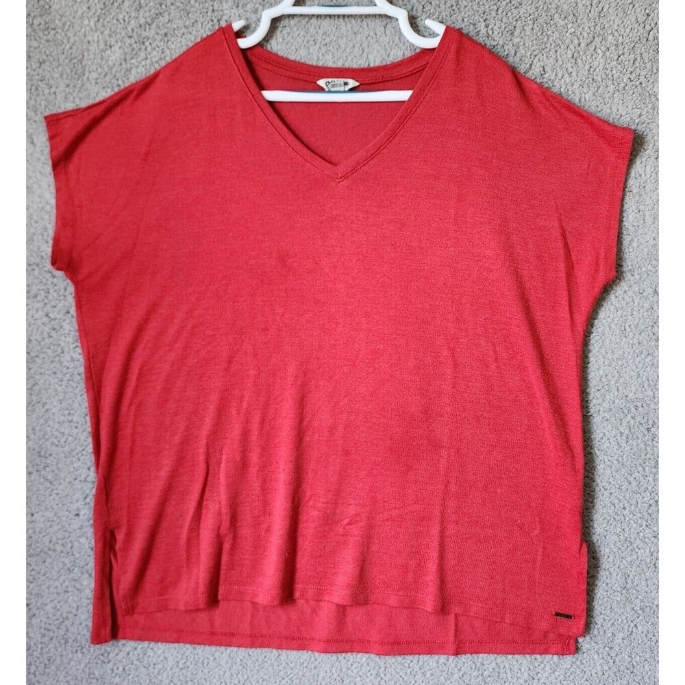 Orvis Women's Short Dolman Sleeve V Neck Boxy Knit Top Shirt Solid Red Size XXL